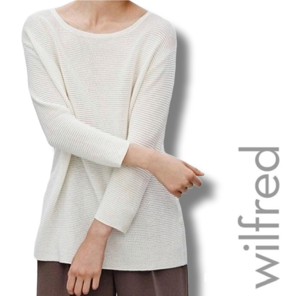 Wilfred Aritzia | Slouchy Ribbed Drop Shoulder Top in Off White | Large. - Picture 2 of 8